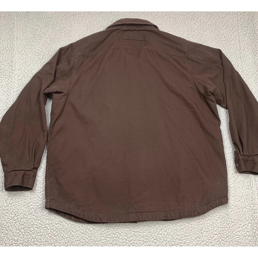 Duluth Trading Co Shirt Jacket Mens 2XL Tall Brown Cotton Canvas Plaid‎ Lined